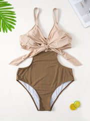  Colorblock Cut Out Wrap Medium Stretch One Piece Swimsuit