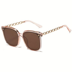 Polarized Square Sunglasses Flower Decor Chain Temple UV400