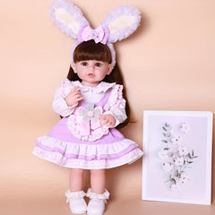 22 Inch Reborn Baby Girl Doll Soft Silicone Vinyl Girl Doll With Long Hair