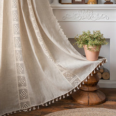 Polyester Linen Curtains with Hollow Stitching American Style Kitchen Curtains
