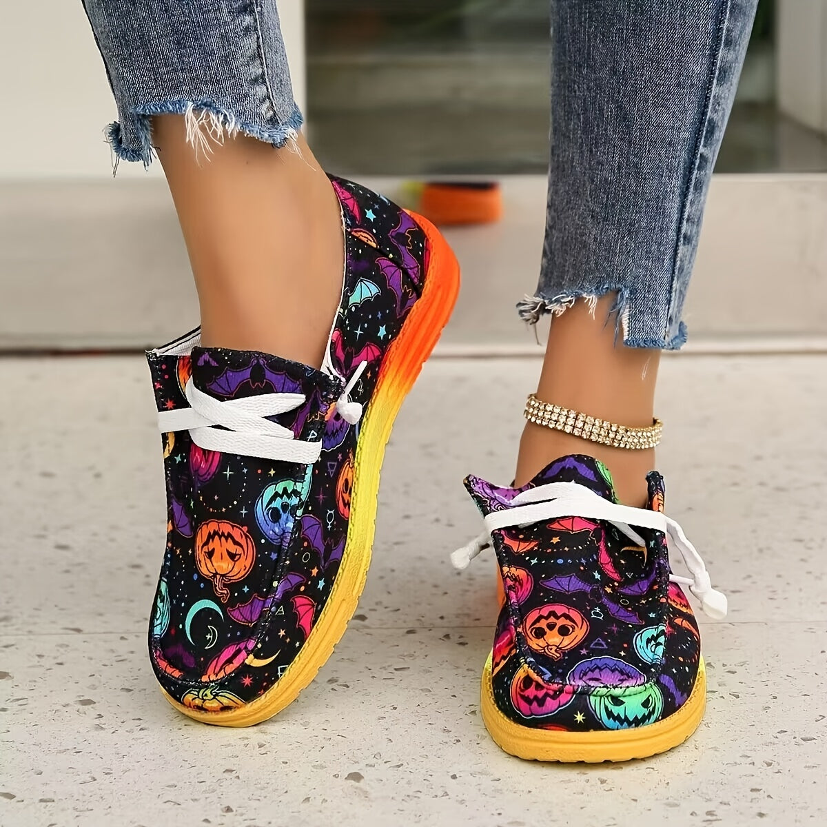 Colorful Pumpkin Pattern Halloween Canvas Shoes