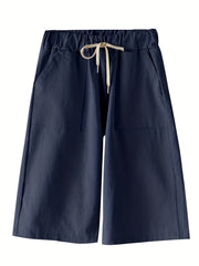 Dual Pocket Elastic Shorts High Waist Drawstring Shorts Women's Clothing