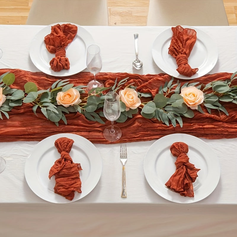 Bohemian Crepe Table Runner, Nomadic Style Long Gauze for Weddings