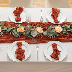 Bohemian Crepe Table Runner, Nomadic Style Long Gauze for Weddings