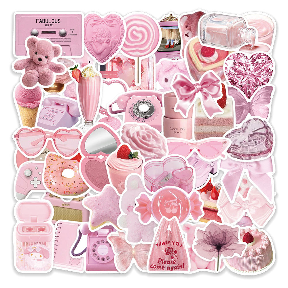 50 Pink Waterproof DIY Stickers for Phone Case Luggage Decor