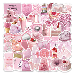 50 Pink Waterproof DIY Stickers for Phone Case Luggage Decor