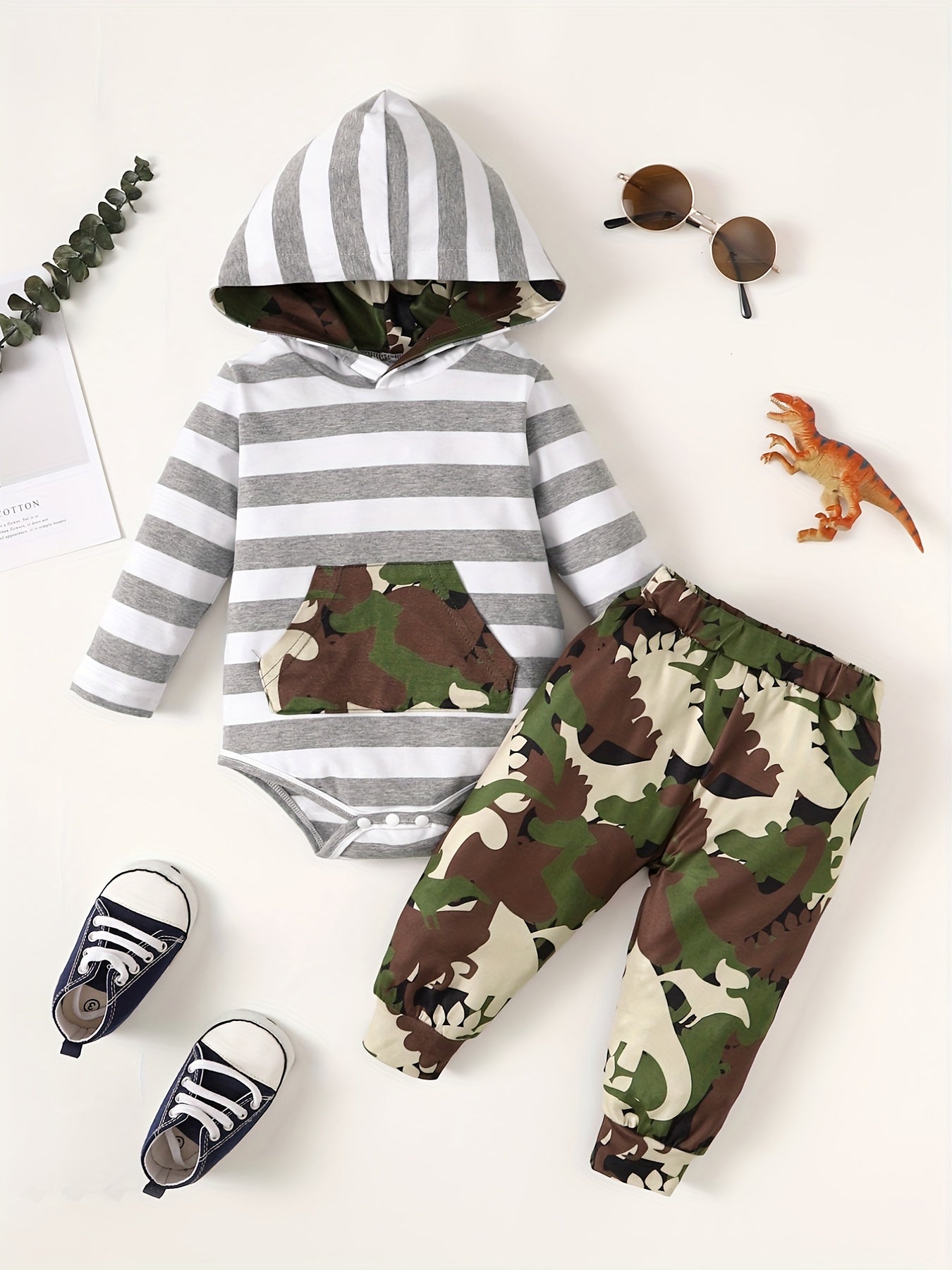 Hooded Rompers & Pants Set for Baby Boys