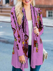 Boho Feather Print Plus Size Cardigan