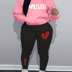  Heart & Letter Print Hoodie & Joggers Set