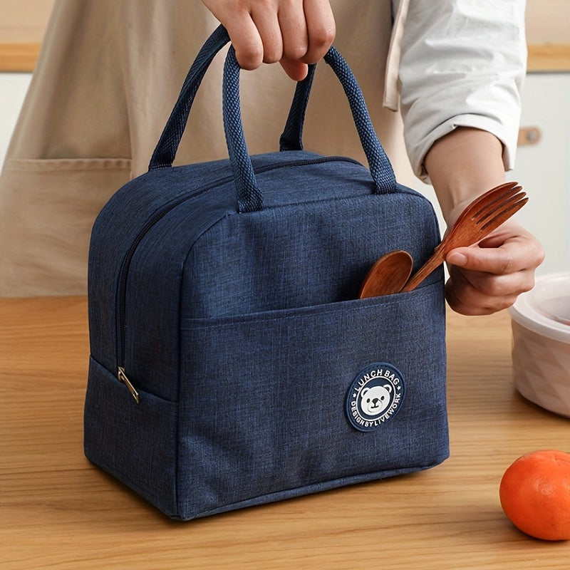 Bear Pattern Insulated Lunch Bag Waterproof Portable School Office Fresh Food