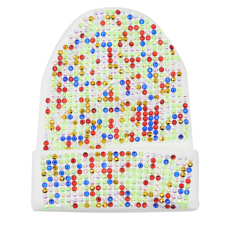 Rhinestone Knitted Hat Elastic Beanie Cap Women Hair Accessories