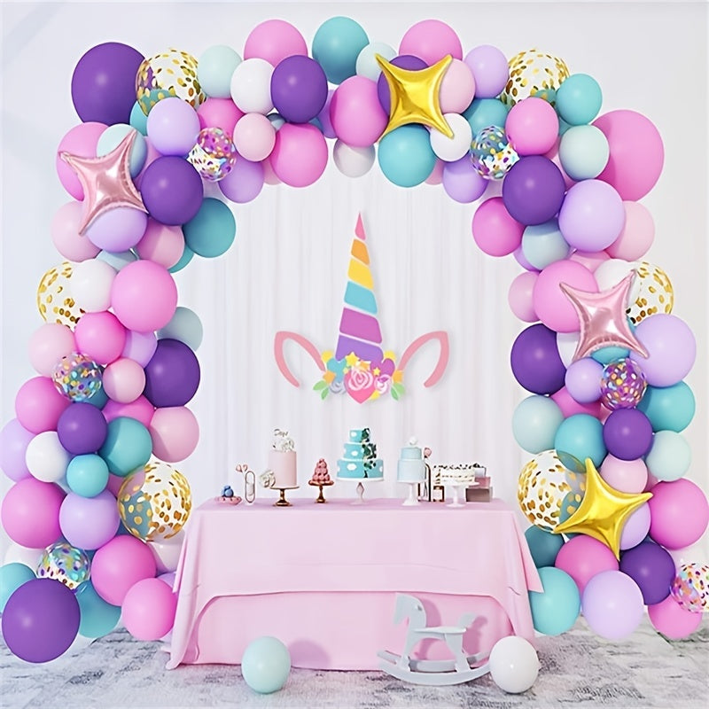 Unicorn Balloon Arched Wreath Set Confetti Light Purple Water Pink Balloon Set