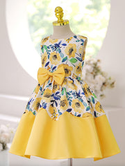 Girls Elegant Floral Print Sleeveless Dress with Bow
