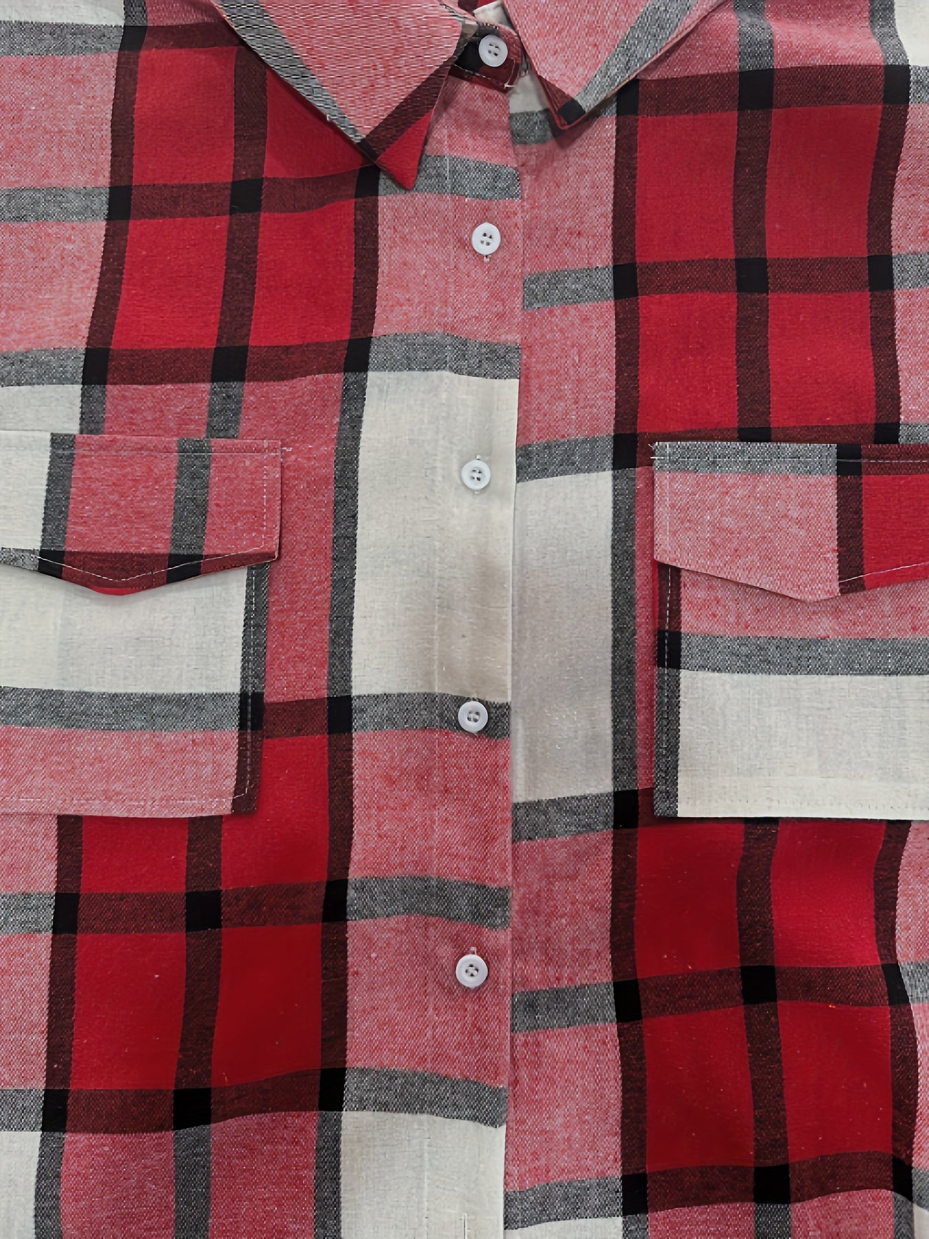  Plaid Print Long Sleeve Button Up Collar Shirt Top