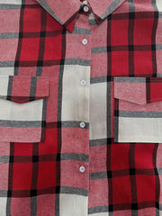  Plaid Print Long Sleeve Button Up Collar Shirt Top