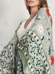  Boho Cover Up Women's Plus Scarf & Paisley Print Batwing Sleeve