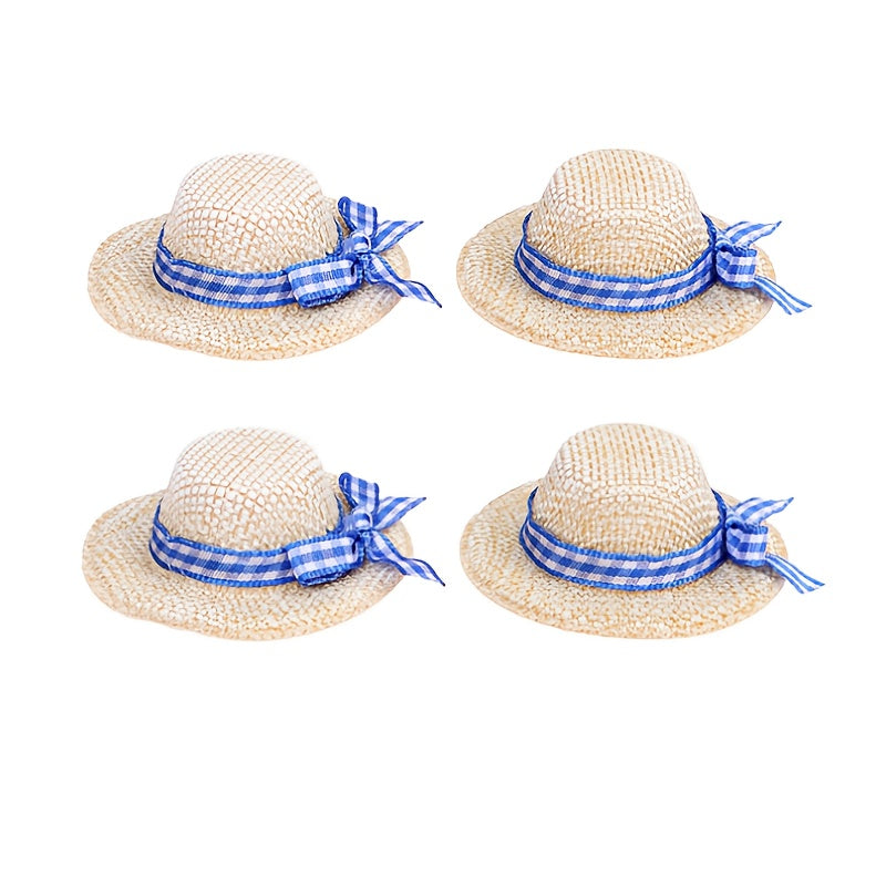 4pcs Straw Hats Set DIY Craft Doll Accessories Party Decorations