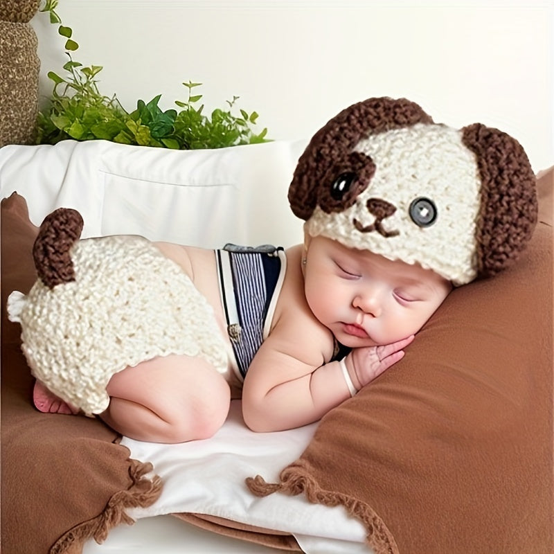 2pcs Baby Dog Hat & Shorts Set for Newborn Photography Props