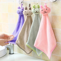 Soft Coral Velvet Hand Towel with Rabbit Pattern for Bathroom and Kitchen Use