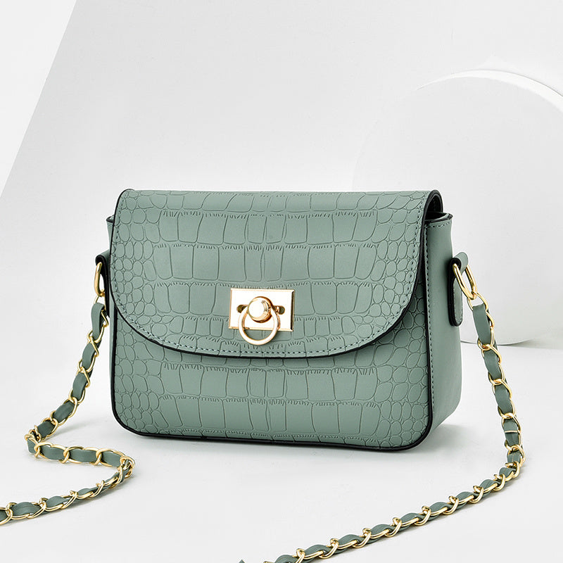Crocodile Embossed Square Bag with Chain Strap for Work