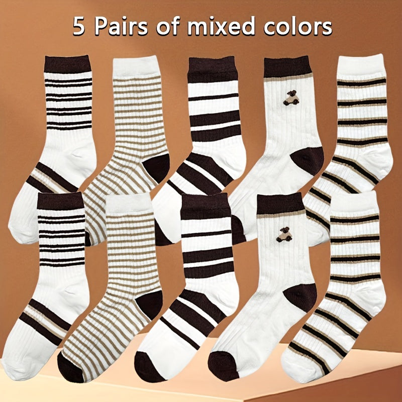 Striped Crew Socks Breathable & Comfy All match Women's Stockings