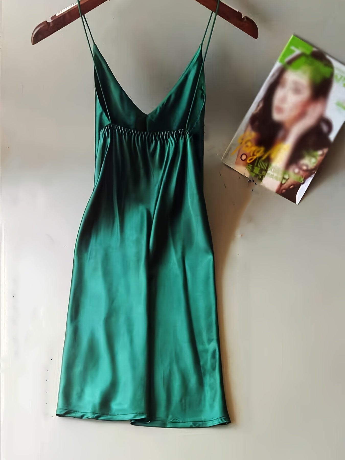 Satin Slip Nightdress V Neck Spaghetti Strap Sleep Dress Women's Sleepwear