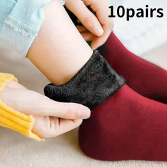 10 Pairs Plush Lined Socks Comfy & Warm Mid Tube Socks