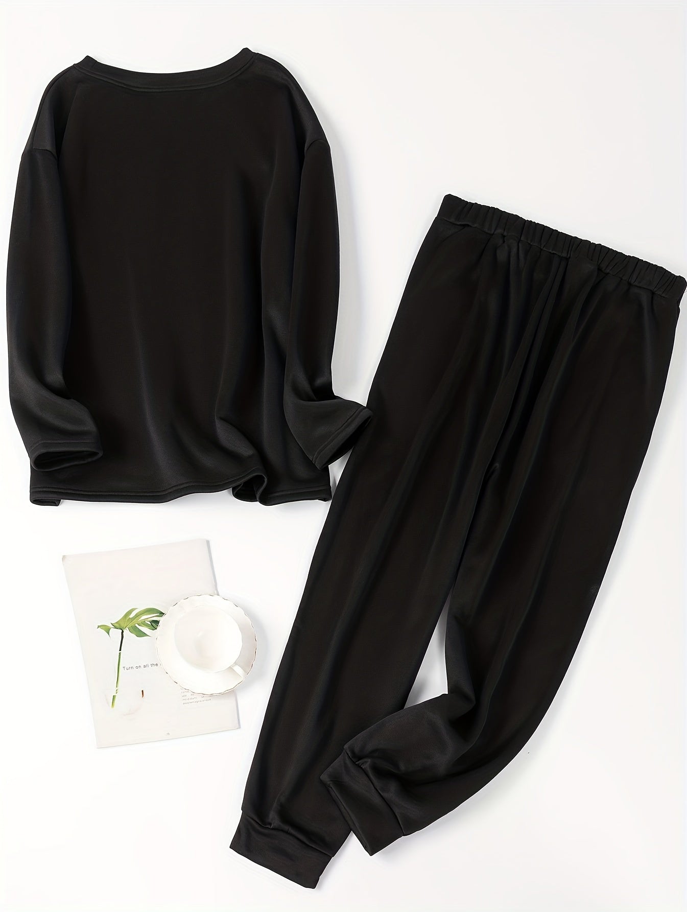  Slogan Print Long Sleeve Top & Pants Set