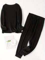  Slogan Print Long Sleeve Top & Pants Set