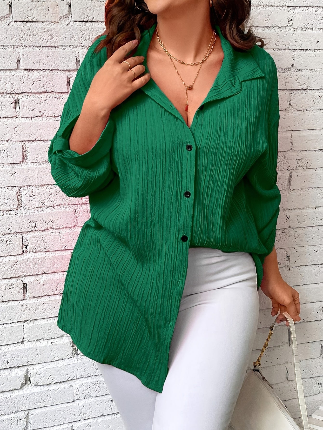  Women's Solid Button Up Blouse
