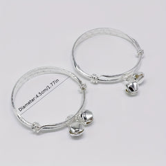 Baby Adjustable Silver Bangle Bracelets With Bell - Gift for Toddler