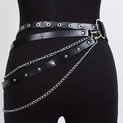 Vintage Punk PU Wide Belt Gothic Chain Adjustable Harness Belt Women