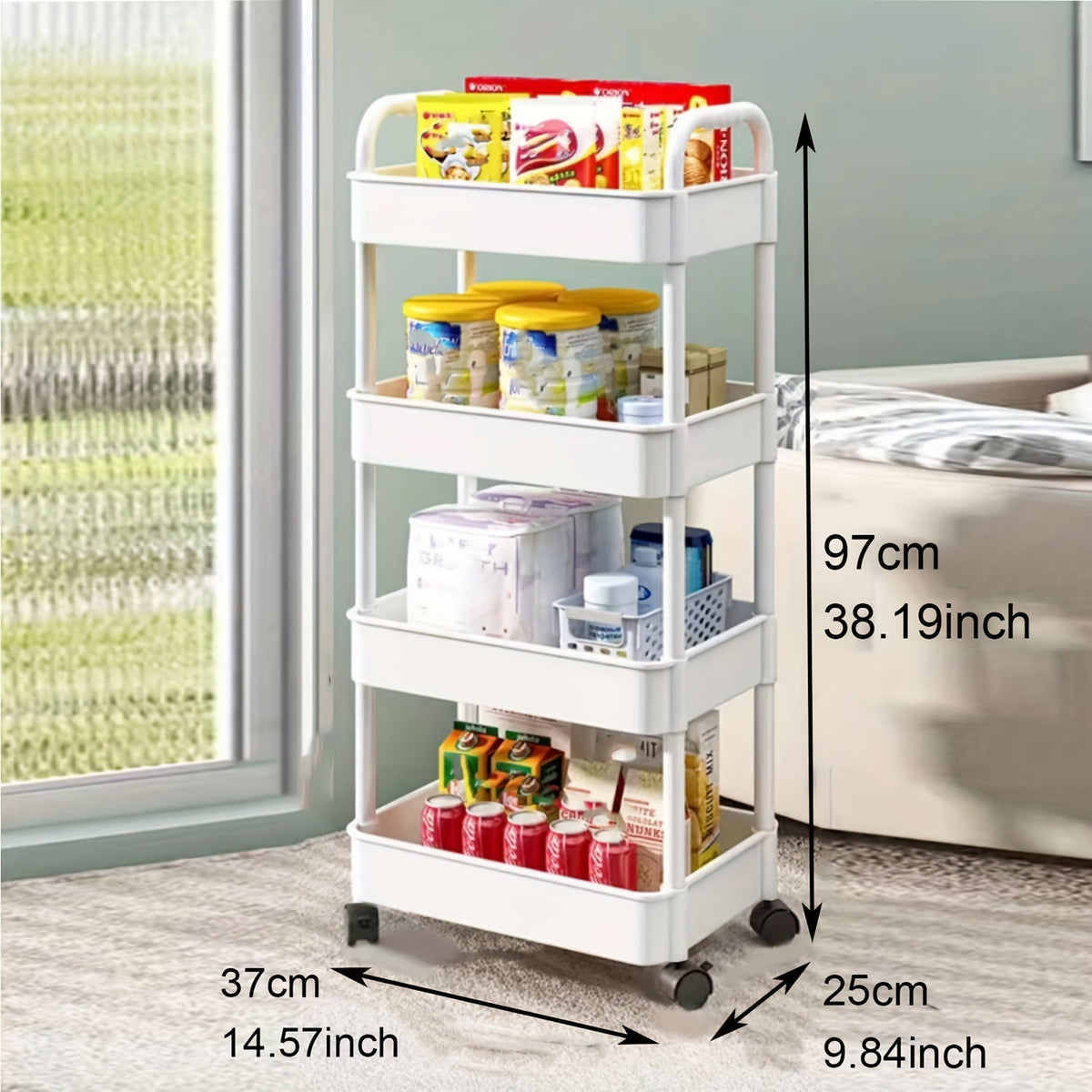 4 Layer Roller Cart Detachable Storage Cart For Office