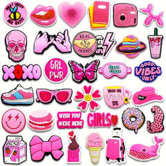 35pcs Pink Shoe Charms For Jibbitz Bubble Slides Sandals Kids Girls Boys