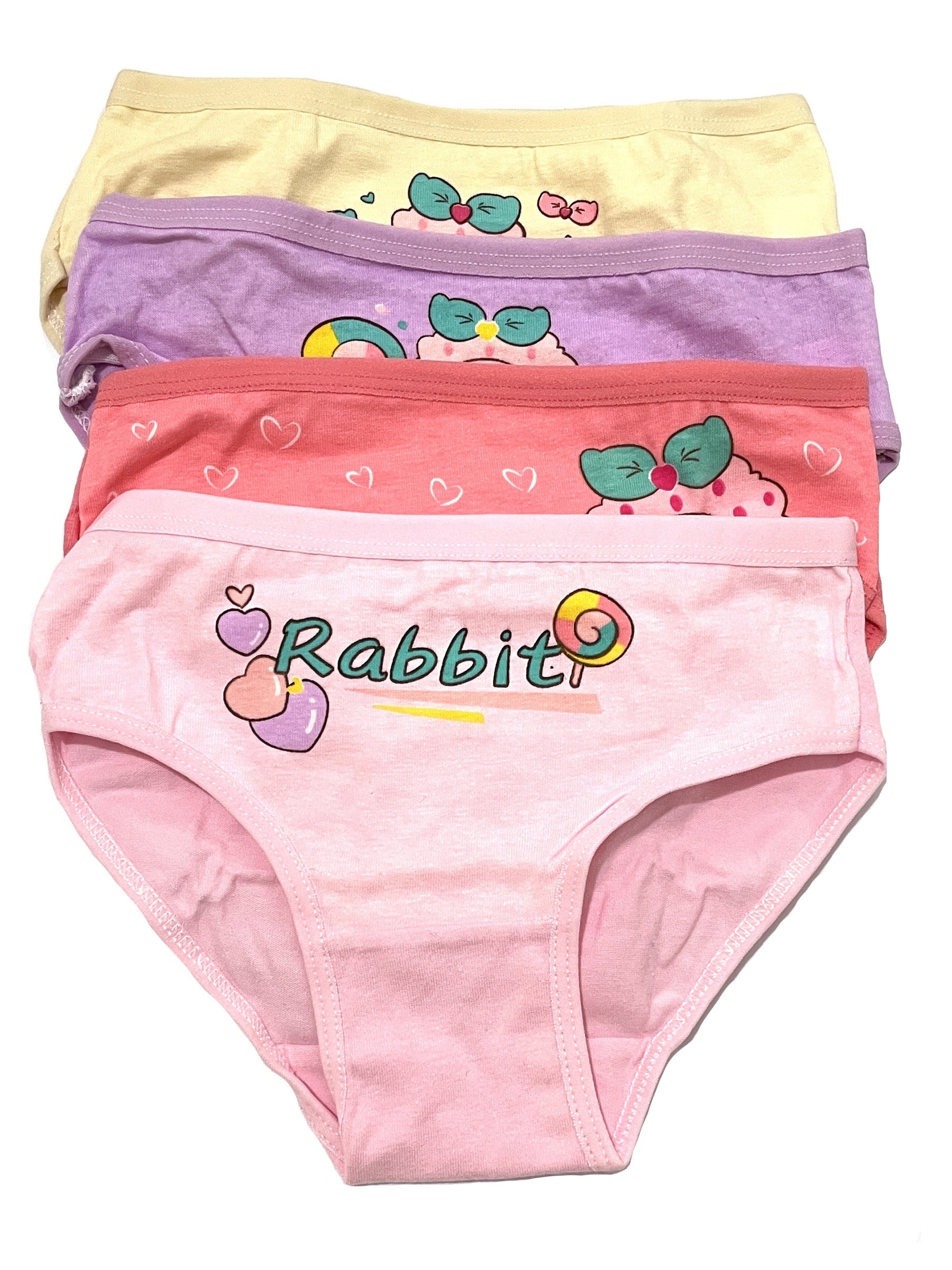 4pcs Girl's Cotton Underwear Stretch Comfy Briefs Rabbit Pattern