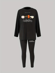  Halloween Pajama Set Women's Pumpkin Print Tee & Leggings Loungewear