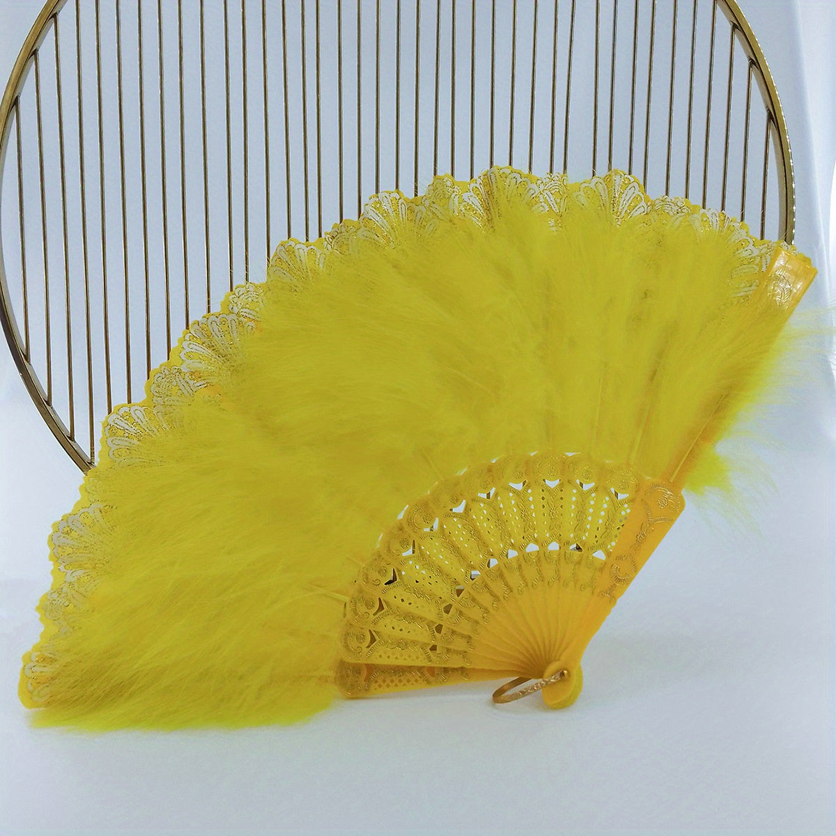 Yellow Plush Folding Fan Dance Performance Fan Photography Props