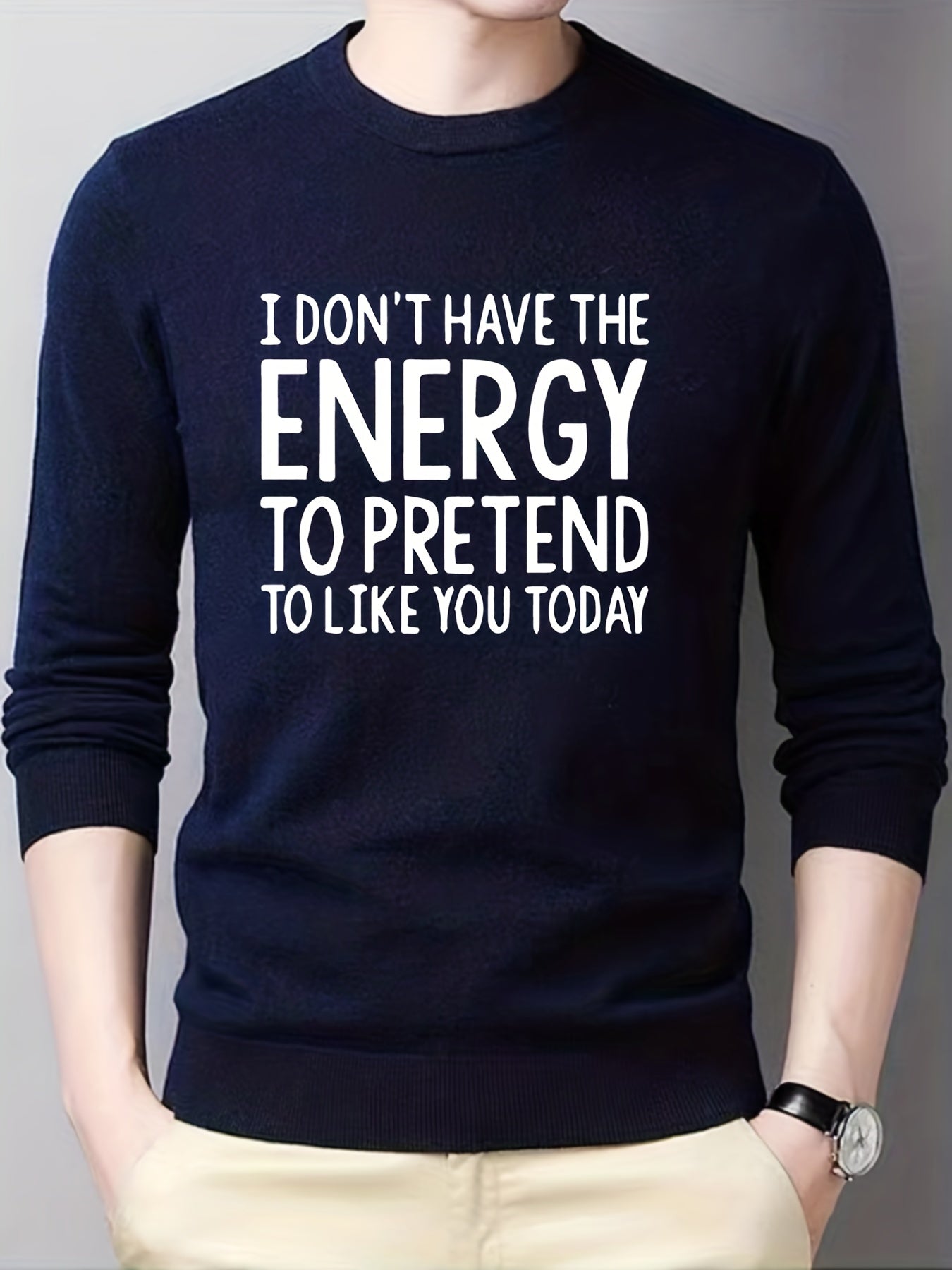 Men's Casual Knitted Sweater - Warm Mid Stretch Crew Neck Pullover