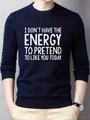 Men's Casual Knitted Sweater - Warm Mid Stretch Crew Neck Pullover