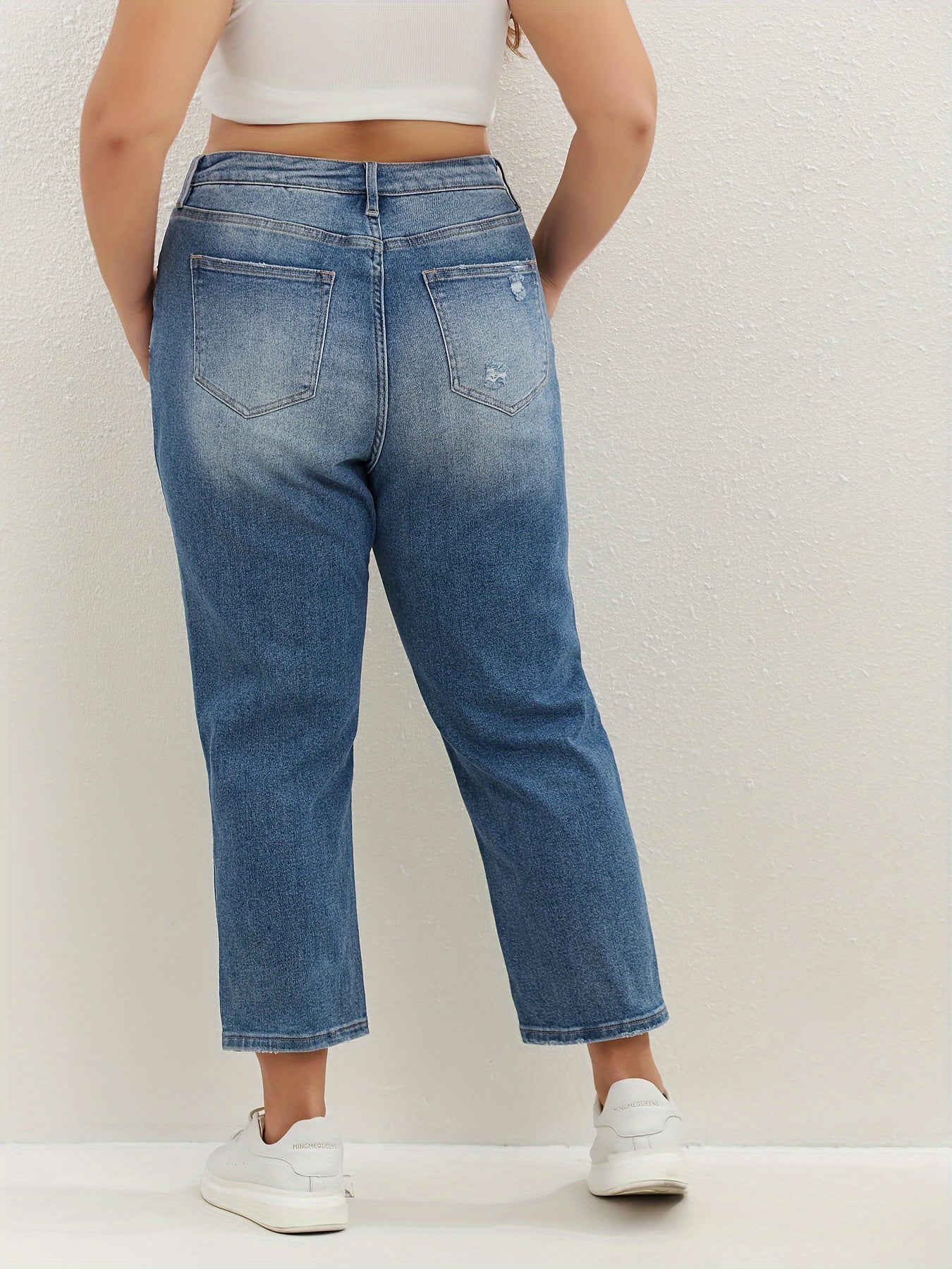  Ripped Button Up High Rise Crop Jeans