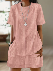  Casual Outfits Set Women's Plus Solid Textured Top & Shorts Set