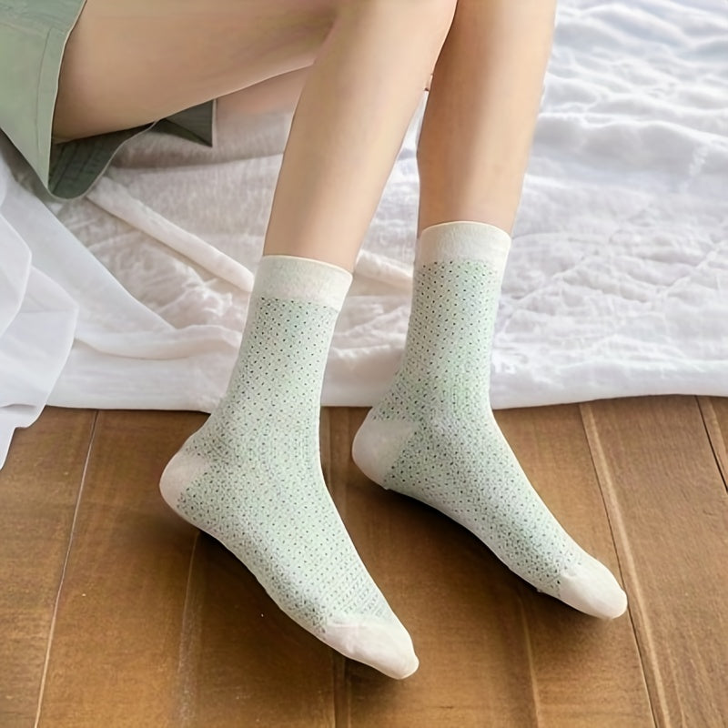 5 Pairs Floral & Plaid Print Comfy Mid Tube Socks Women's Stockings