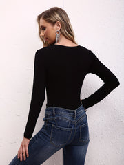 Solid Slim Bodysuit Long Sleeve Casual Top