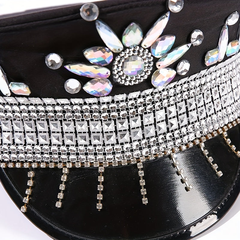 Rhinestone Decor Captain Hat Music Hats Sequin Military Hat Steampunk Headwear