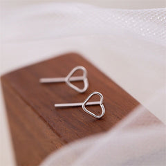Hollow Heart Minimalist Stud Earrings Silver Plated Post Jewelry