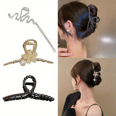 3pcs Rhinestone Pearl Hair Claw Shark Claw Tassel Head Jewelry Hair Accessories