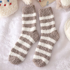 5 Pairs Striped Fuzzy Socks Comfy & Warm Mid Tube Stockings