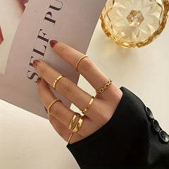 Dark Style Chain Shape Wide & Thin Ring Stackable Jewelry