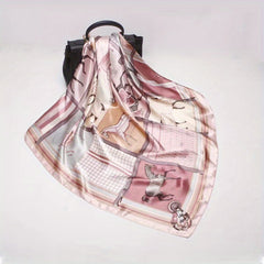 Horse Tassel Print Satin Silk Scarf Large Shawl