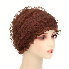 Double Layer Lace Turban Cap Head Wrap Elastic Scarf Ramadan Hijab Beanie Chemo